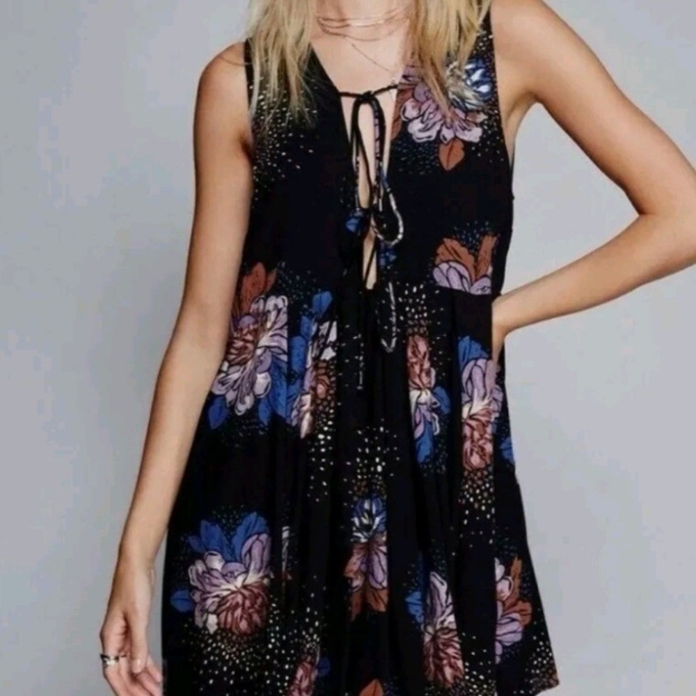 Free People Black Floral Mini Dress